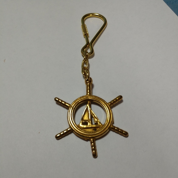 VINTAGE SOLID BRASS SHIPS WHEEL KEY RING HAND-MADE USA-never used - Picture 4 of 10